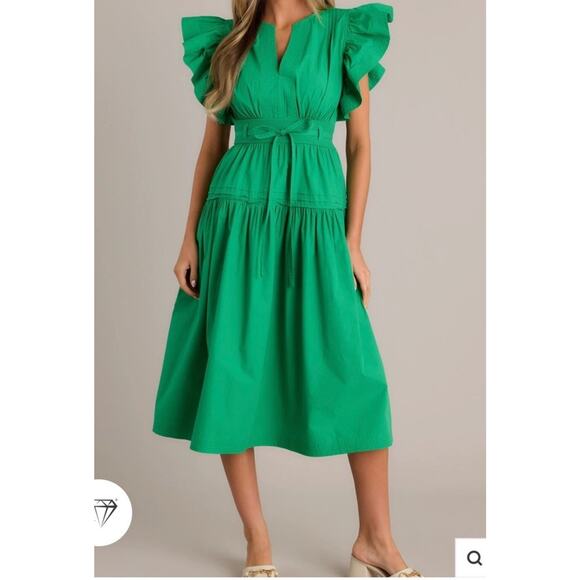 Strut&bolt PURE ENCHANTMENT GREEN 100% COTTON MIDI DRESS - Picture 4 of 14